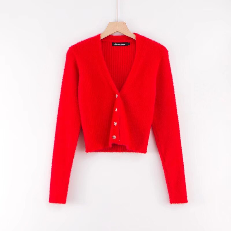 V-neck long sleeved cardigan sweater