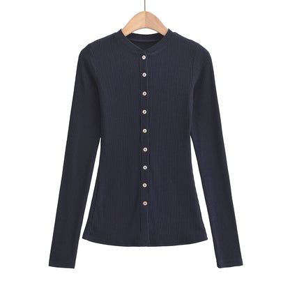 Round neck single breasted slim fit cardigan top