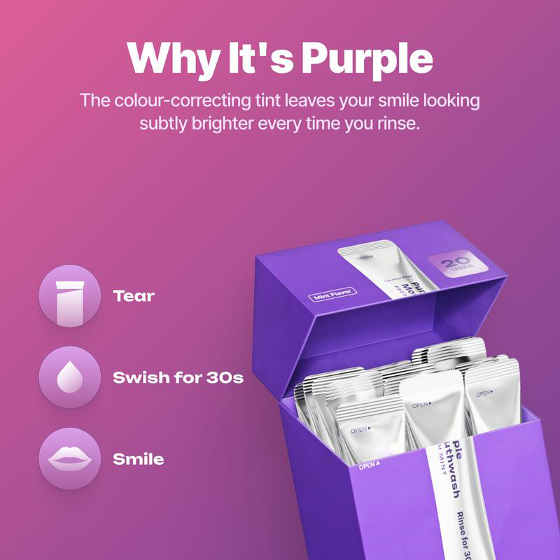 Purple Mouthwash - Sachets 20 Pack - Peroxide-Free - Alcohol Free - Vegan Mint