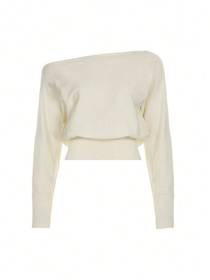 2026 New Style European And American Fashion High End Design Asymmetric Off Shoulder Casual Women S Sweater