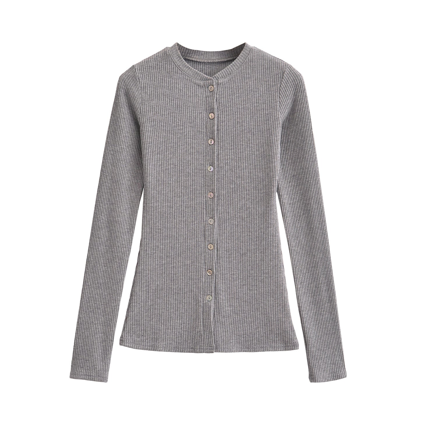 Round neck single breasted slim fit cardigan top