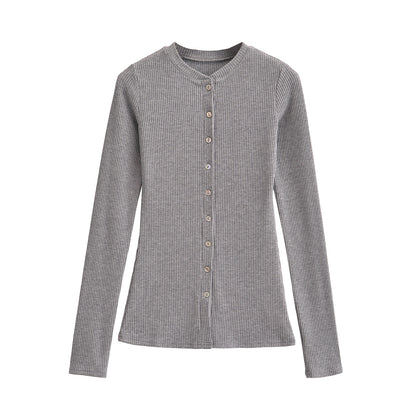 Round neck single breasted slim fit cardigan top