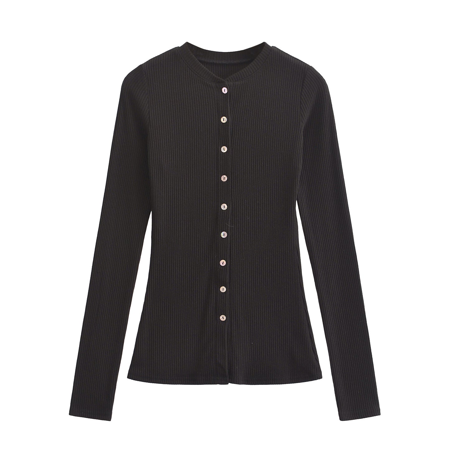 Round neck single breasted slim fit cardigan top