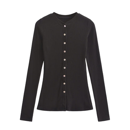 Round neck single breasted slim fit cardigan top