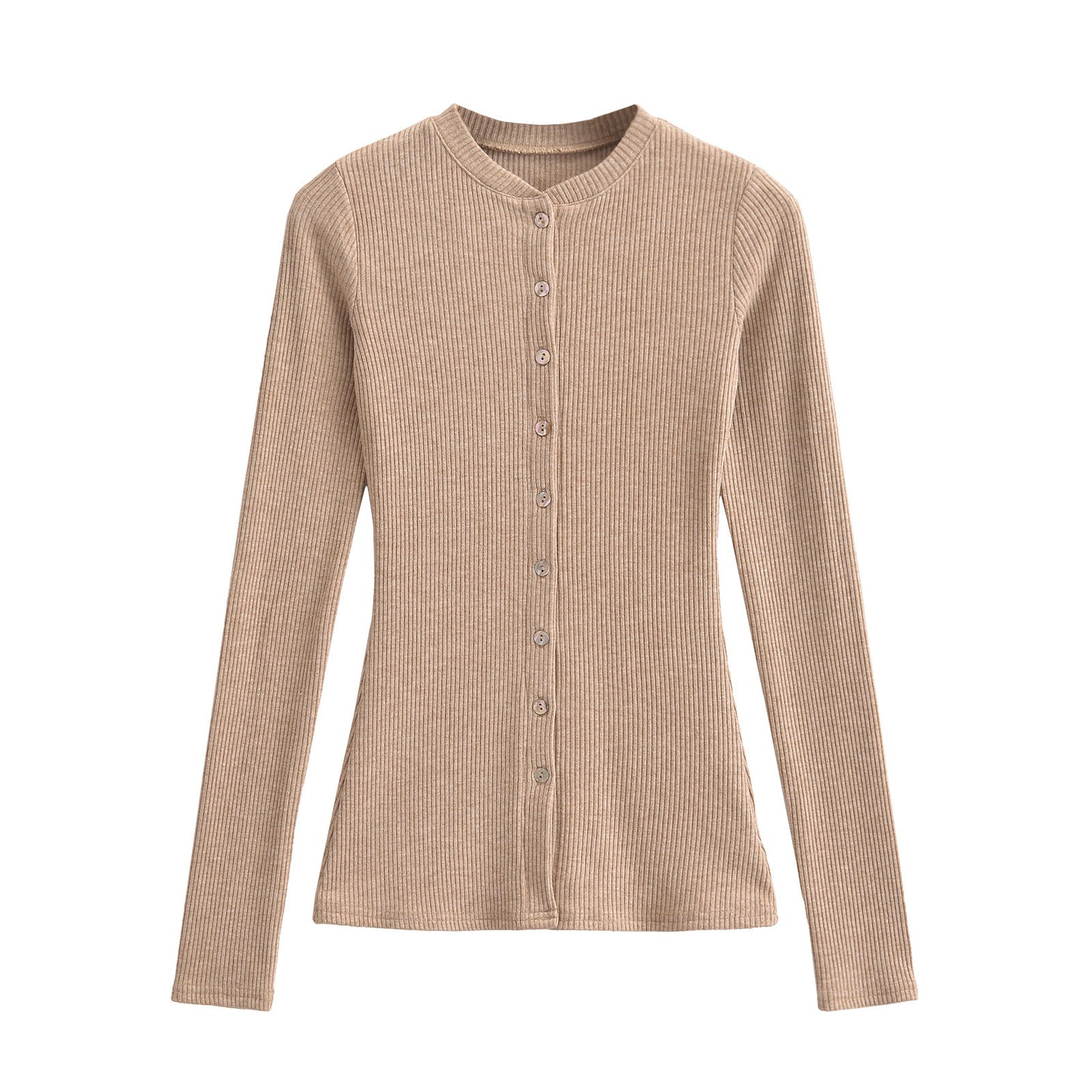 Round neck single breasted slim fit cardigan top