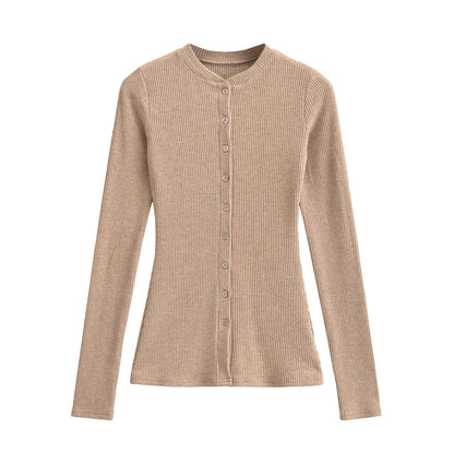 Round neck single breasted slim fit cardigan top