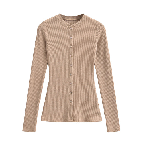 Round neck single breasted slim fit cardigan top