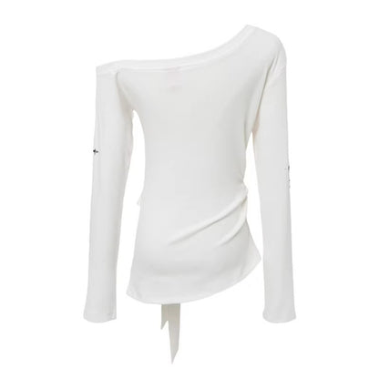 Edgy Irregular Off-Shoulder Fitted Long Sleeve T-Shirt