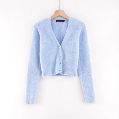 V-neck long sleeved cardigan sweater