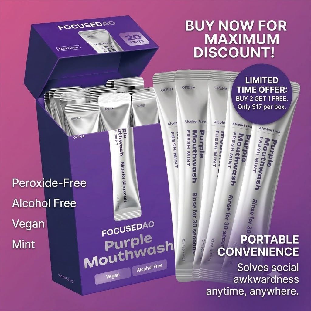 Purple Mouthwash - Sachets 20 Pack - Peroxide-Free - Alcohol Free - Vegan Mint