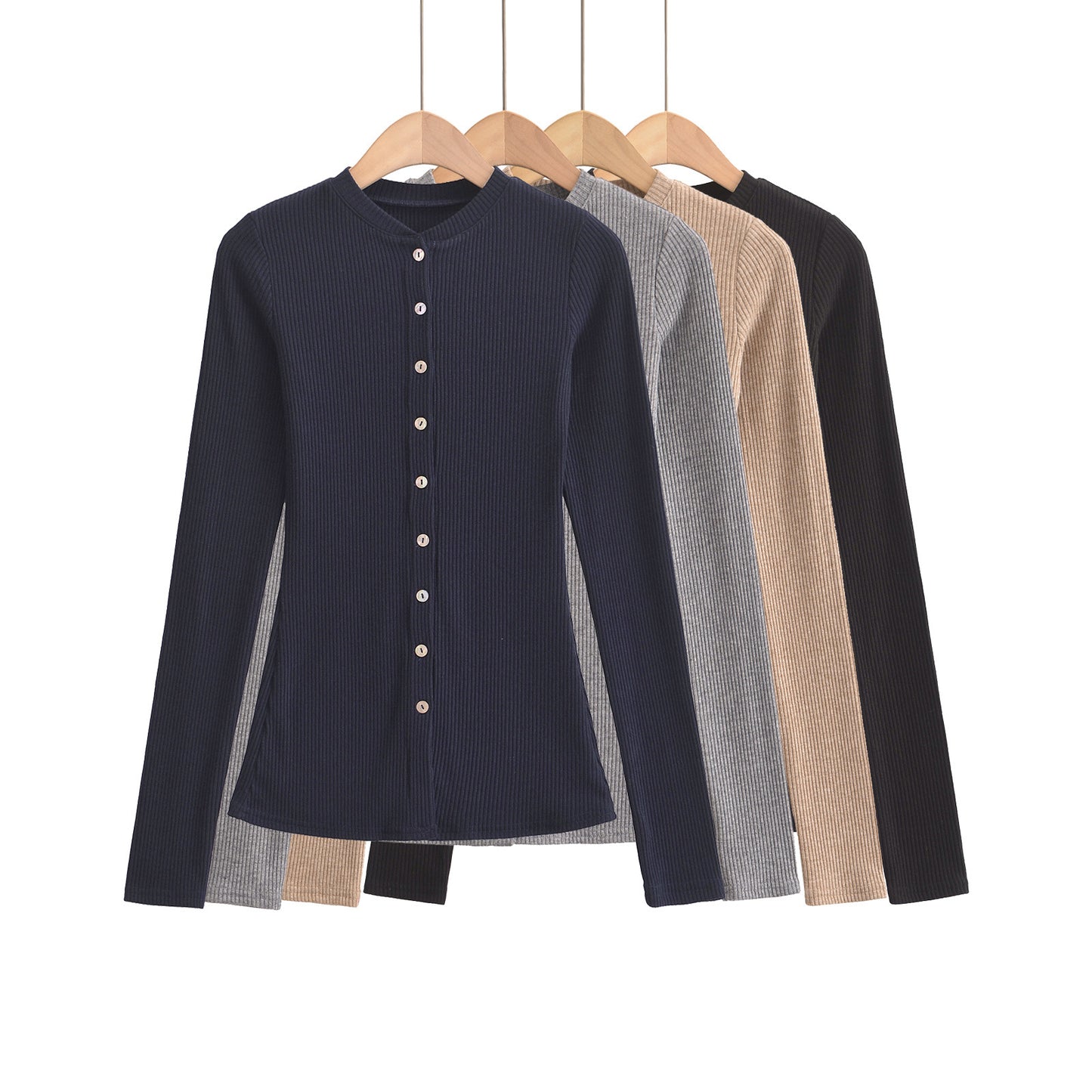 Round neck single breasted slim fit cardigan top