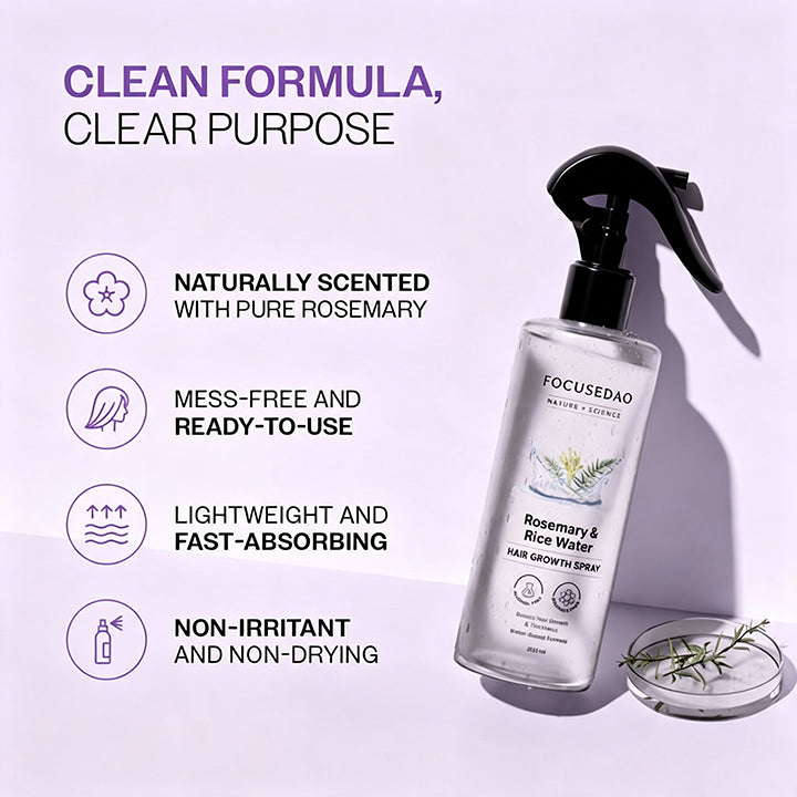 How FOCUSEDAO Rosemary and Rice Water spray works